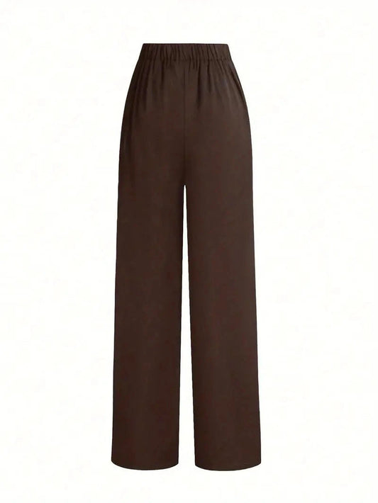 Giulia Women’s Straight-Leg Office Trousers – Solid Brown, All-Season, Versatile Fit