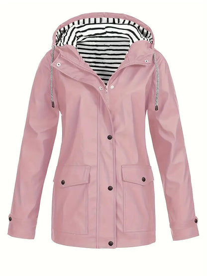 Camila Women’s Lightweight Hooded Windbreaker – Casual Button-Up Jacket