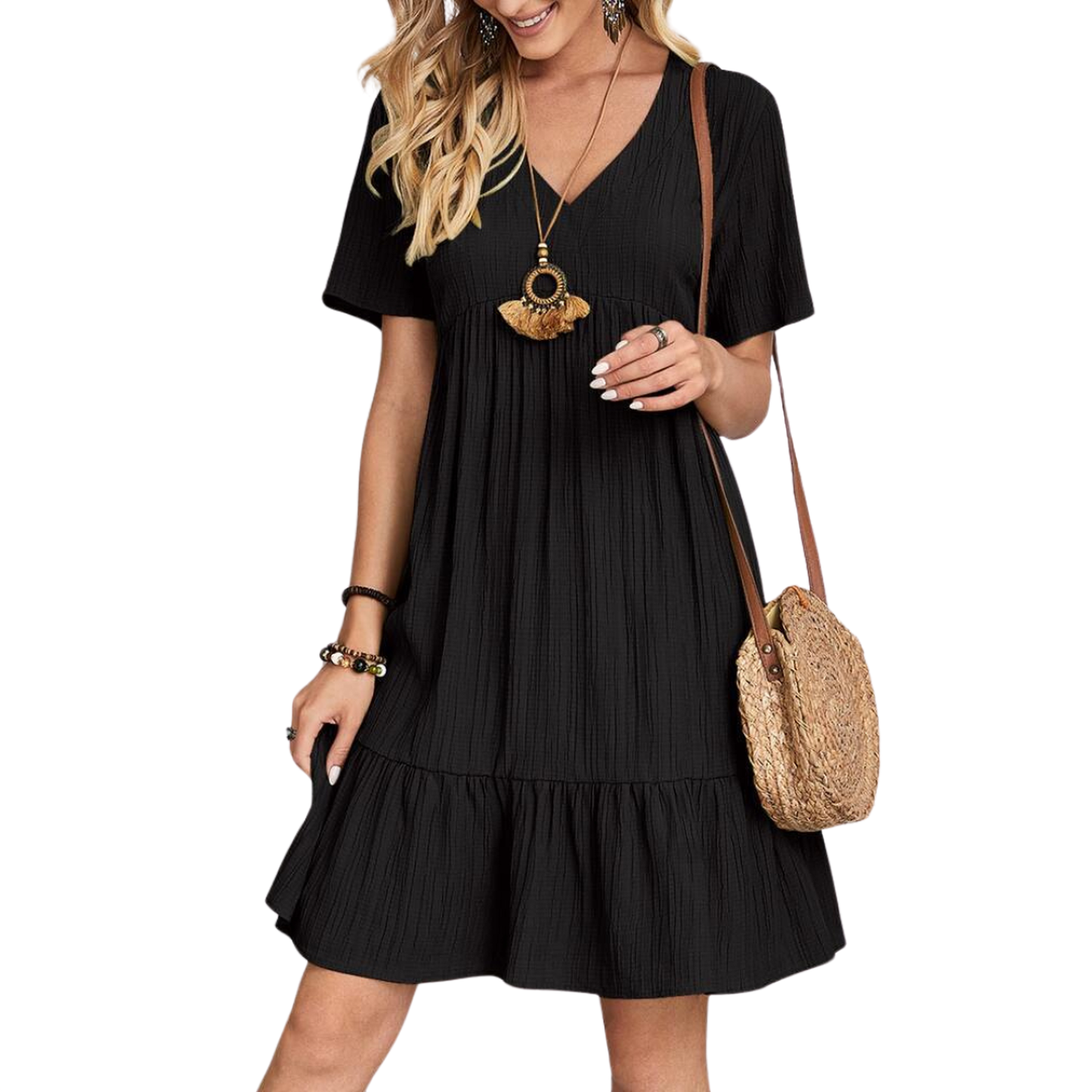 Bianca Loose V-Neck Dress – Everyday Comfort in Soft Stretch Fabric