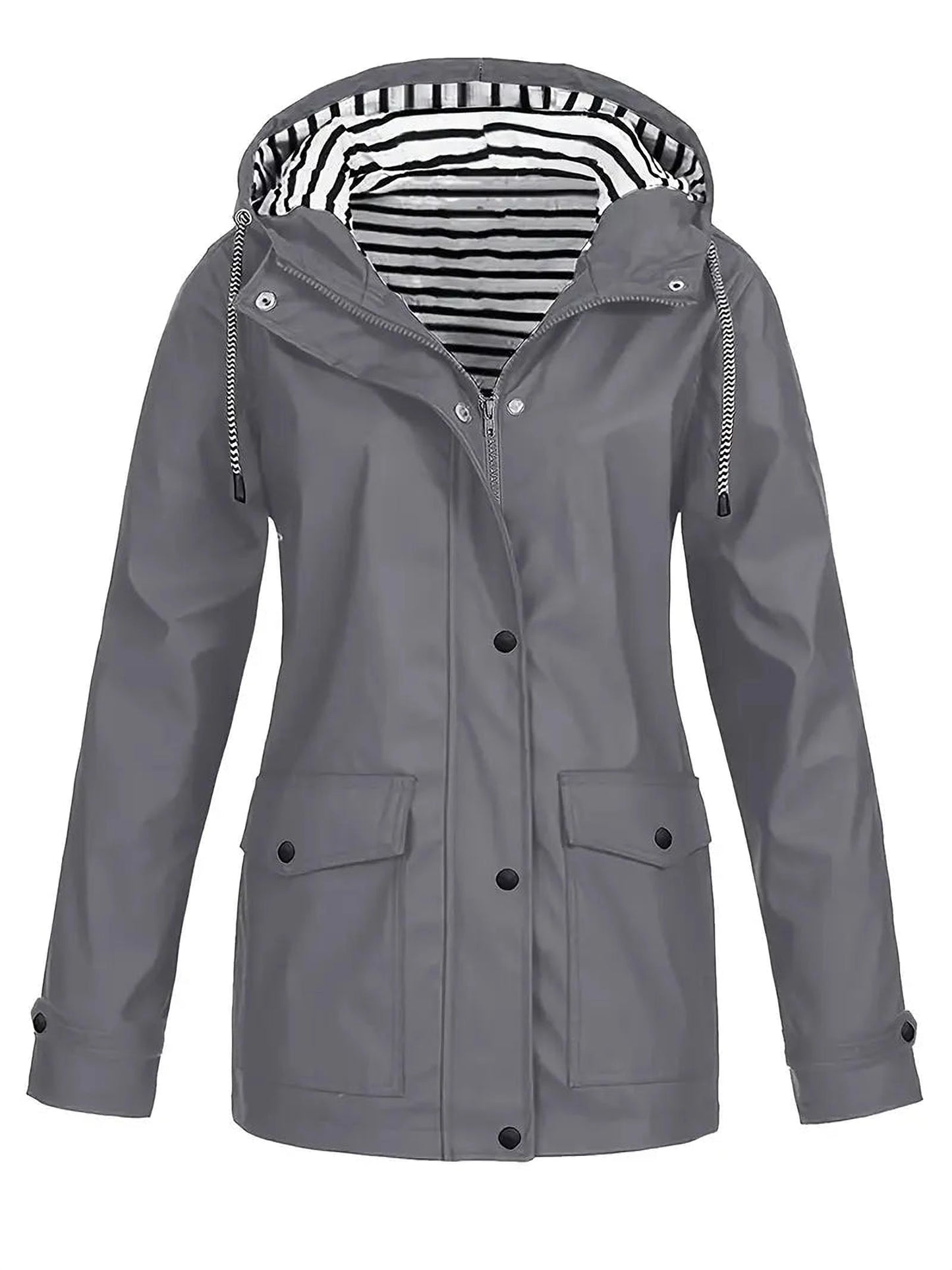Camila Women’s Lightweight Hooded Windbreaker – Casual Button-Up Jacket