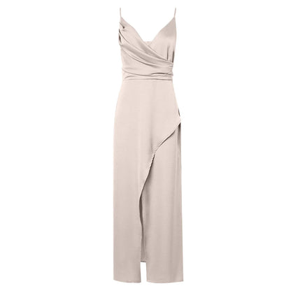 Gianna V-Neck Side-Slit Dress – Elegant Slim Fit for Day or Evening