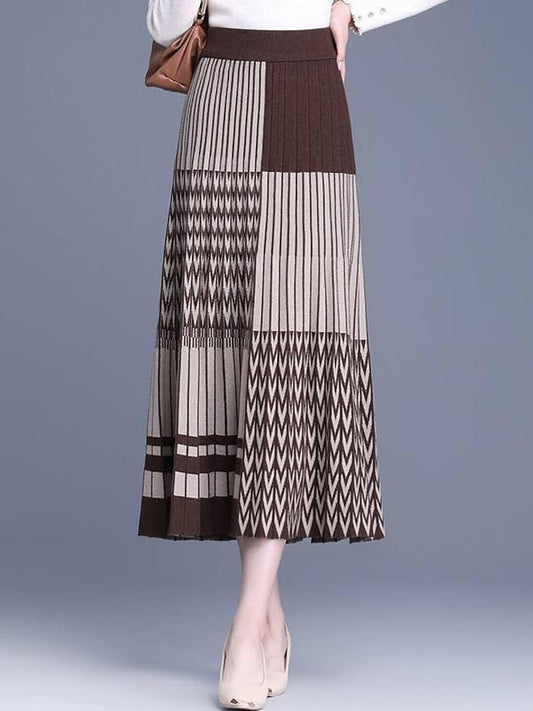 Isabella Luxury Pleated Skirt – Elegant Women’s Midi Skirt in Brown Nylon