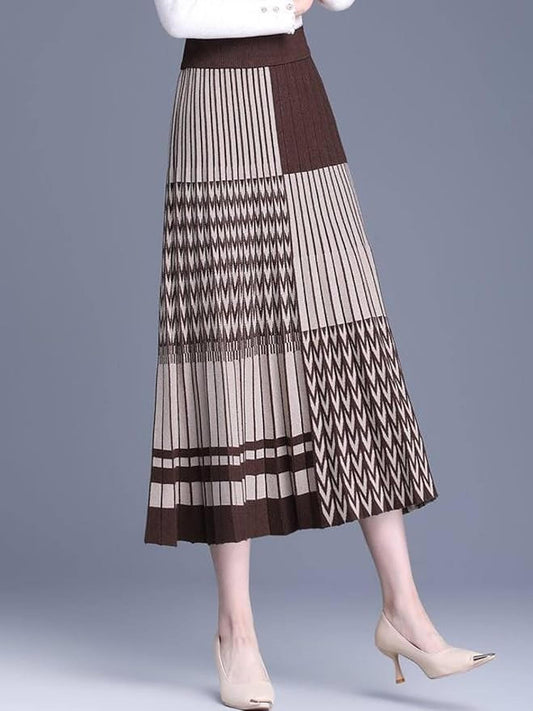 Isabella Luxury Pleated Skirt – Elegant Women’s Midi Skirt in Brown Nylon