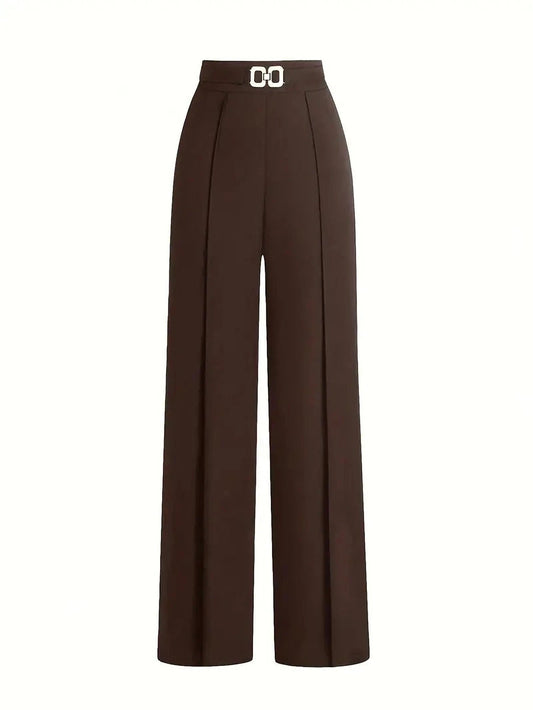 Giulia Women’s Straight-Leg Office Trousers – Solid Brown, All-Season, Versatile Fit