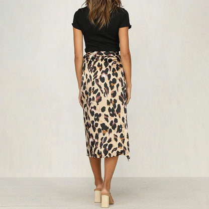 Valentina Feminine Leopard Print Skirt – Chic Midi Silhouette in Earthy Tones
