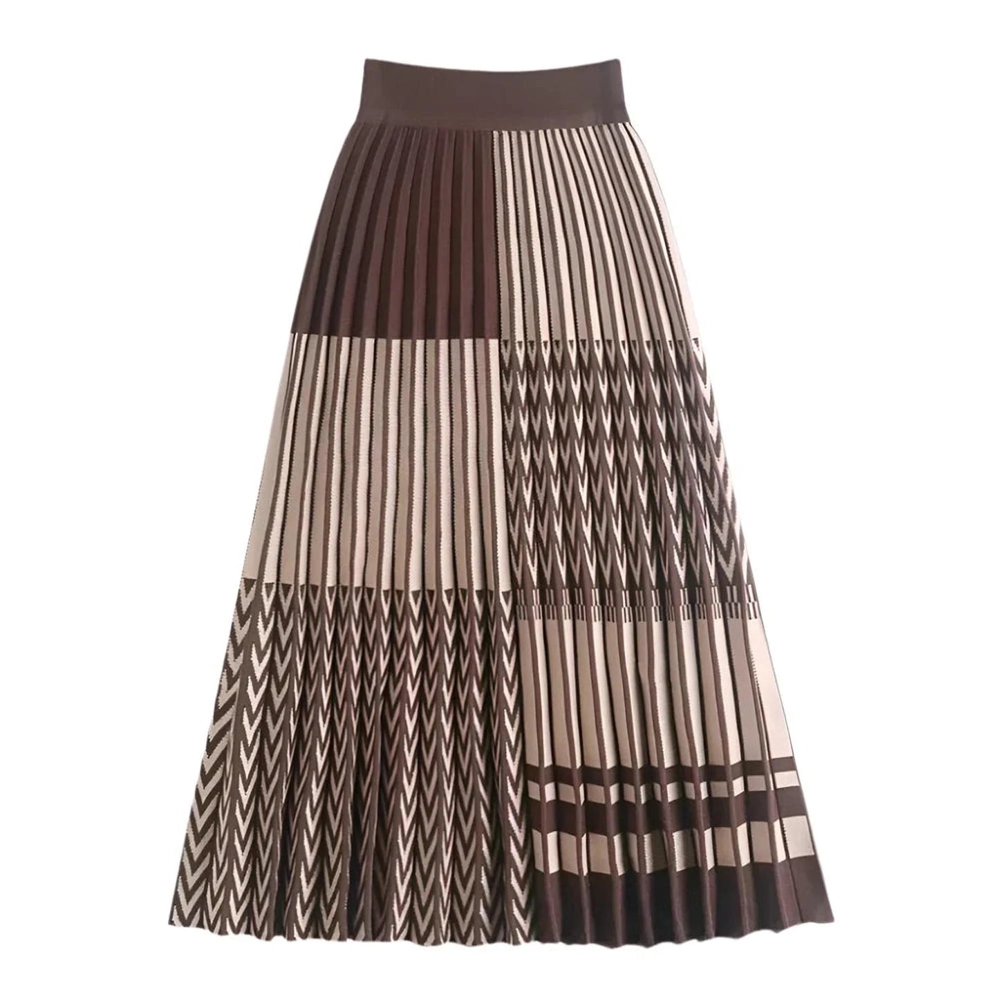 Isabella Luxury Pleated Skirt – Elegant Women’s Midi Skirt in Brown Nylon