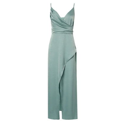 Gianna V-Neck Side-Slit Dress – Elegant Slim Fit for Day or Evening
