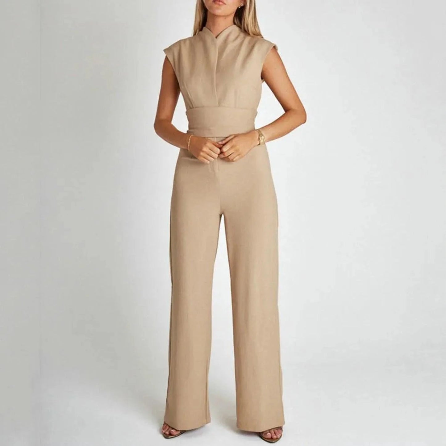 Elena Women’s Sleeveless Jumpsuit – Versatile Style in Neutral Palette