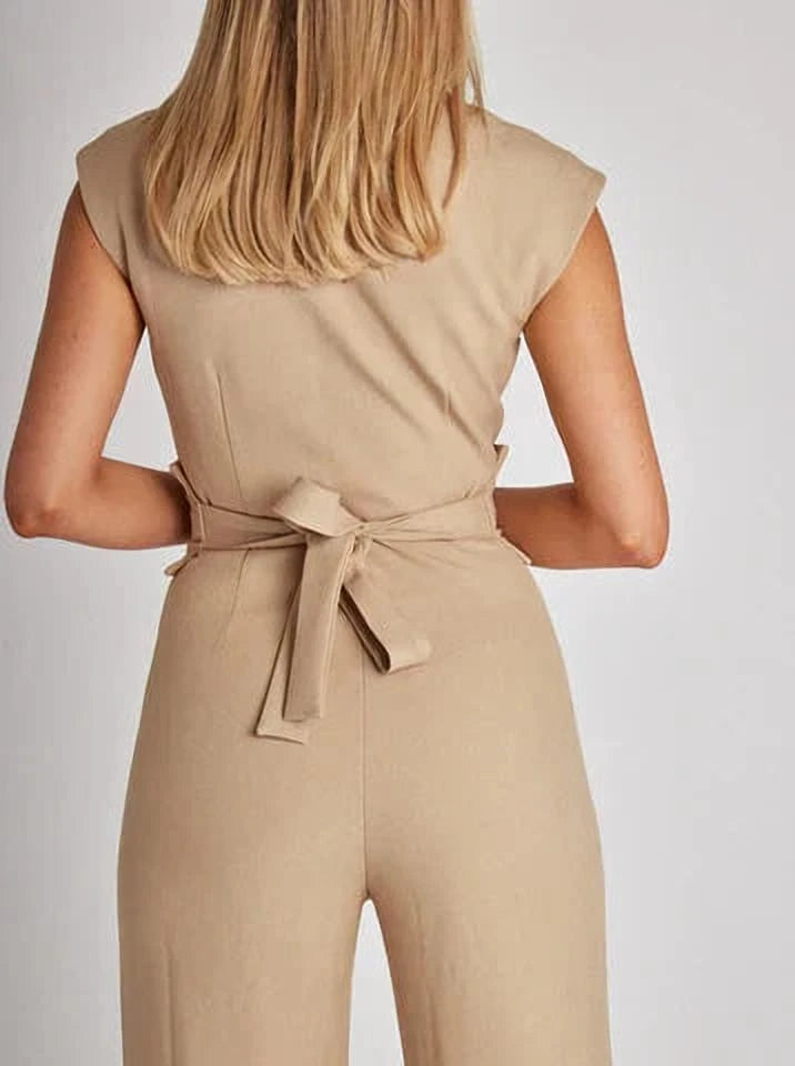 Elena Women’s Sleeveless Jumpsuit – Versatile Style in Neutral Palette