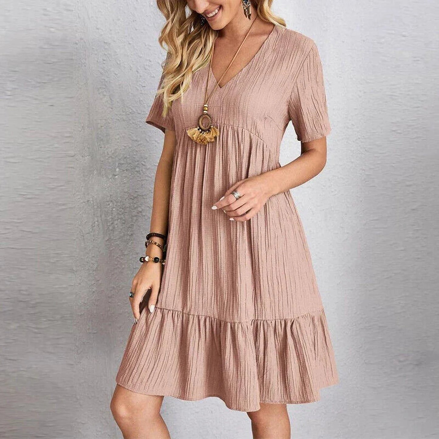 Bianca Loose V-Neck Dress – Everyday Comfort in Soft Stretch Fabric