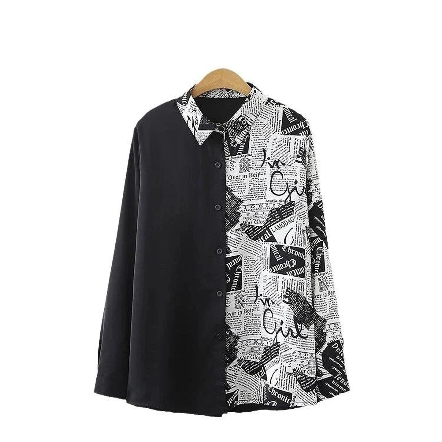 Bianca Newspaper Print Chiffon Blouse – Lightweight All-Season Office Chic