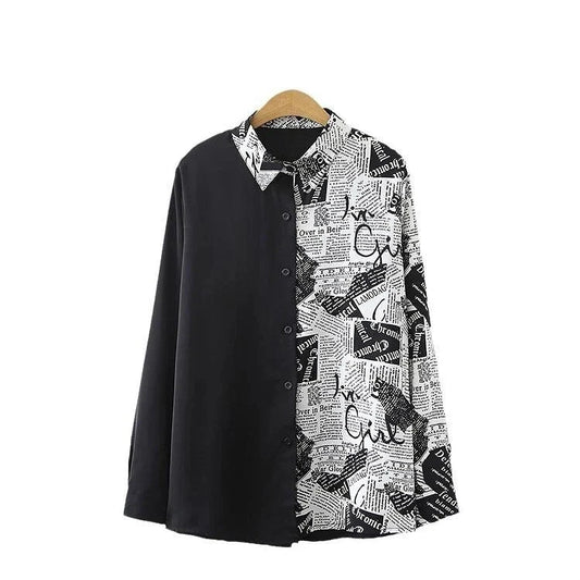 Bianca Newspaper Print Chiffon Blouse – Lightweight All-Season Office Chic