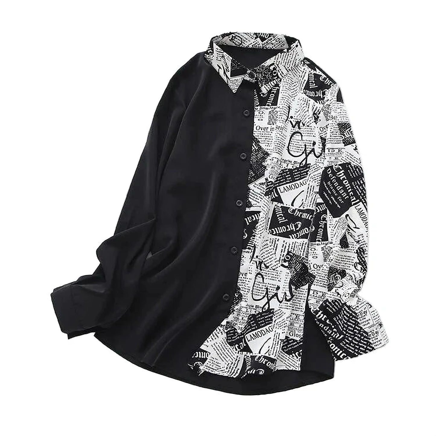 Bianca Newspaper Print Chiffon Blouse – Lightweight All-Season Office Chic