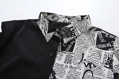 Bianca Newspaper Print Chiffon Blouse – Lightweight All-Season Office Chic