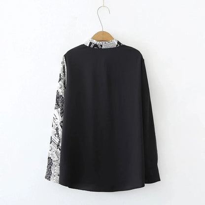 Bianca Newspaper Print Chiffon Blouse – Lightweight All-Season Office Chic