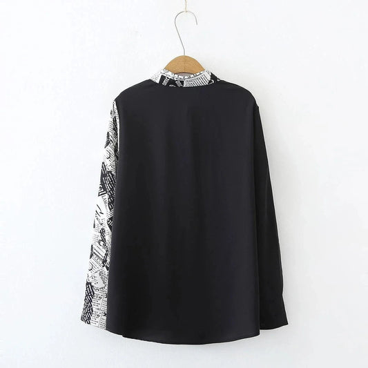 Bianca Newspaper Print Chiffon Blouse – Lightweight All-Season Office Chic