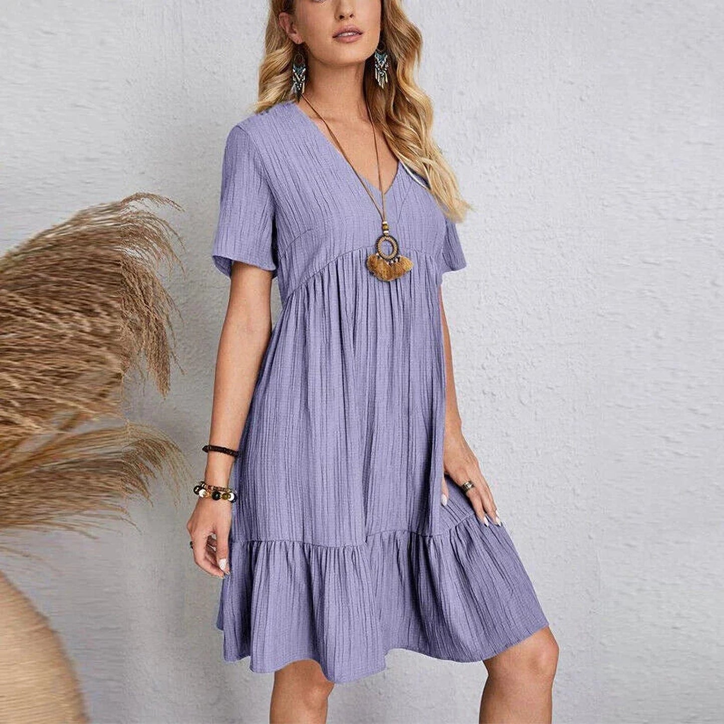 Bianca Loose V-Neck Dress – Everyday Comfort in Soft Stretch Fabric